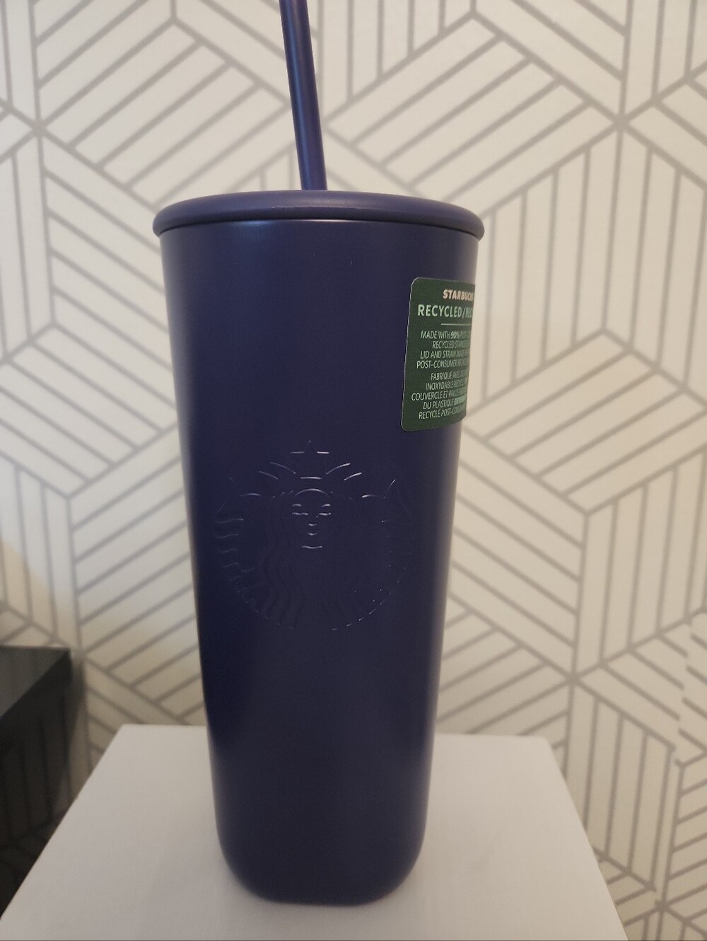 NEW Starbucks 2025 Purple Blue Recycled Stainless Steel Triangle Tumbler 24 oz.